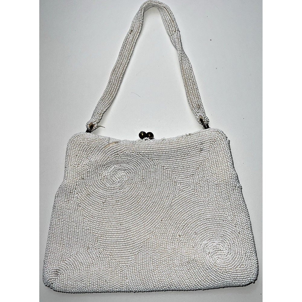 Vintage Saks Fifth Avenue White Beaded Purse Handbag Made in Belgium